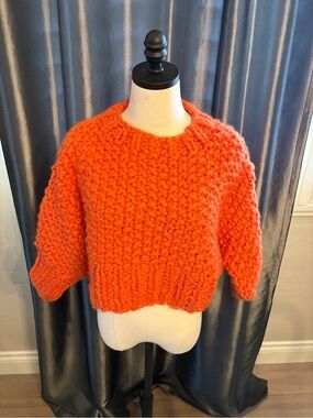 Loopy Mango Merino Wool Chunky Knit Women's Sweater - Bright Orange